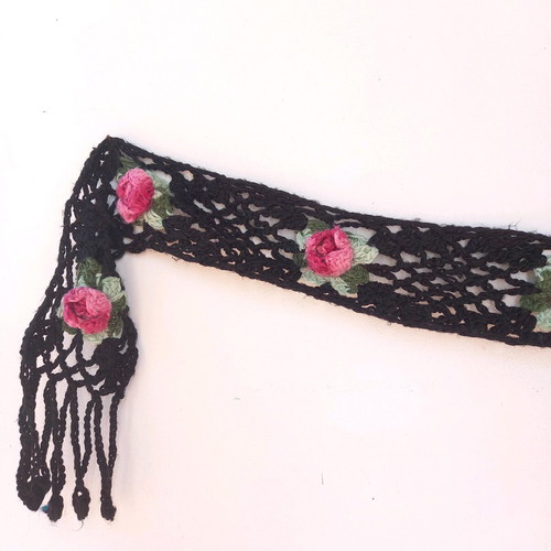 Handmade black scarf with embossed roses new