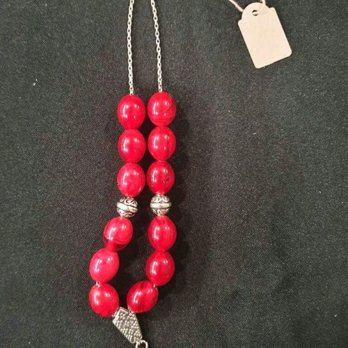 Handmade mastic worry beads used with silver chain and beads