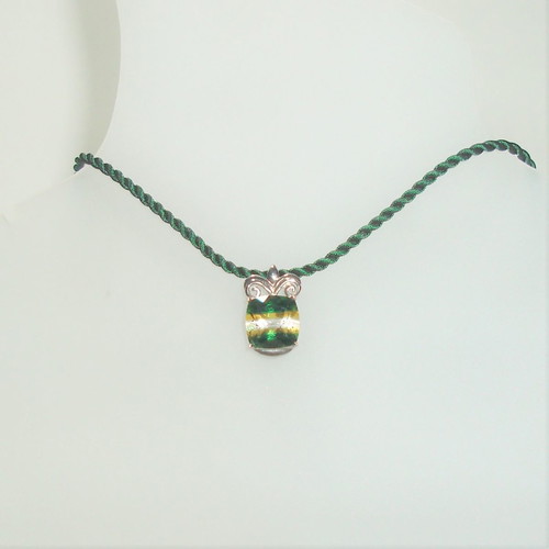 Platinum plated pendant with crystal new on silk cord