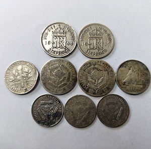 9 Ασημένια Νομίσματα Αγγλίας και Αποικιών Καναδά και ΗΠΑ