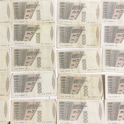 Italian banknotes used, pack of 20 of 1000 lire