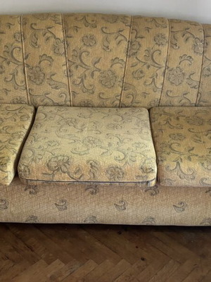 Vintage three-seater sofa with removable covers, ochre beige