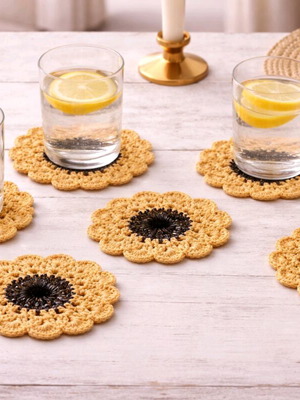 Handmade knitted coasters set of 6, new