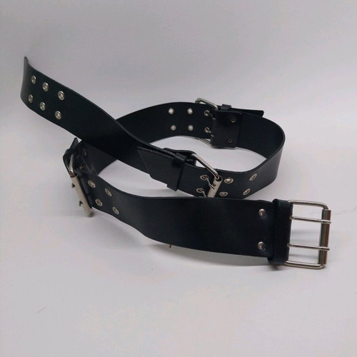 Rocker leather belt like new, black with four metal buckles