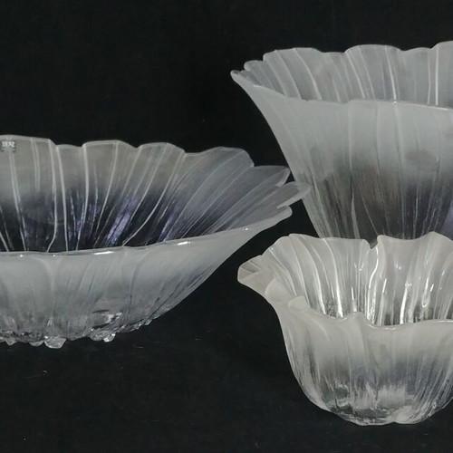 Maleras Wind Flower pair of lead crystal bowls Mats Jonasson Sweden 80s new