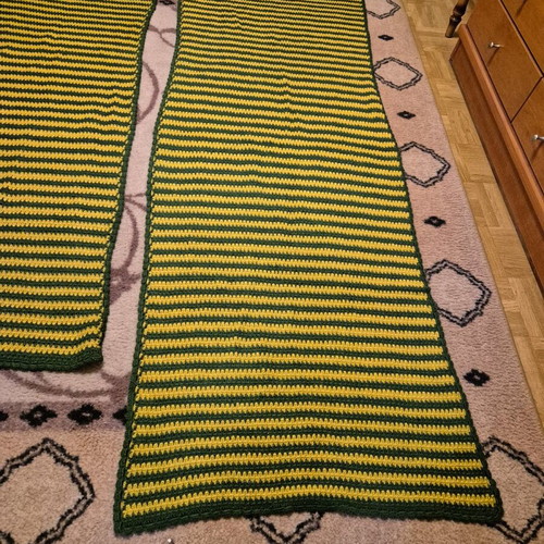 Handmade wool knitted rugs green and mustard, like new, set of 2