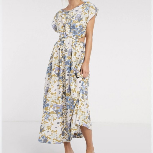 & Other Stories Retro Floral Print Cut Out Dress like new, XL, white