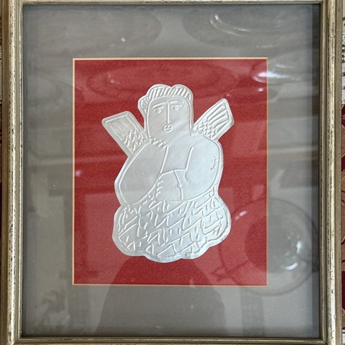 Faidon Patrikalakis tin engraving artwork like new, framed 25x28 cm