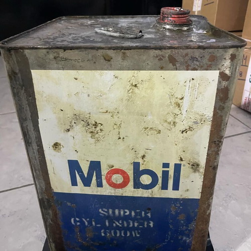 Mobil tin can used from 1969, antique with content