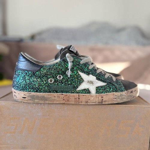 Golden Goose Superstar Emerald Glitter Cork Sole Like New