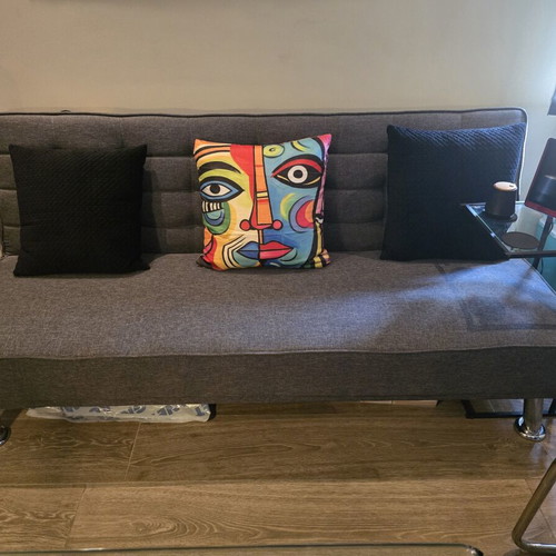 Three-seater sofa bed, dark grey, with gifts