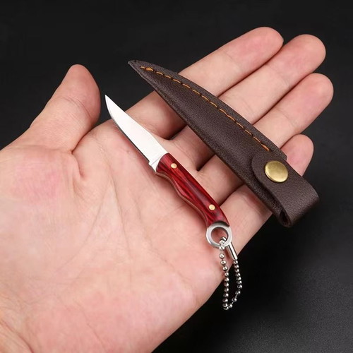 Mini tail ring knife new with keychain, wooden handle