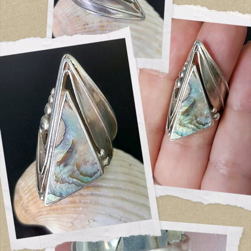 Silver ring 925 with natural abalone shell, used