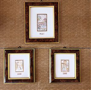 3 Ασημένιοι Ιταλικοί Πίνακες τοίχου.Ασήμι 925 :22,5 χ 18,5 εκ