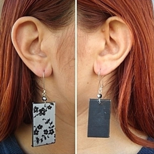 Earrings handmade from recycled paper, black and white, made to order
