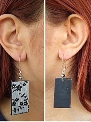 Earrings handmade from recycled paper, black and white, made to order