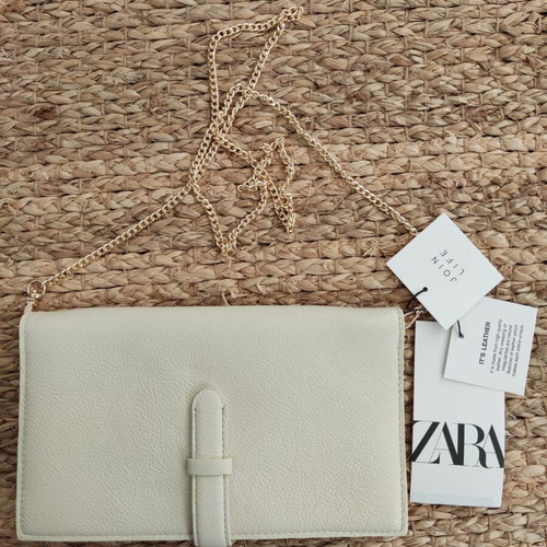 Zara leather wallet on chain crossbody new, beige