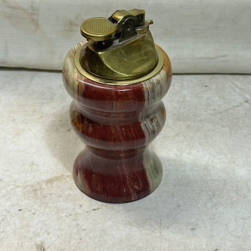 Vintage table lighter made of onyx with brass mechanism used