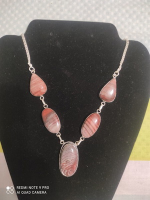 Handmade necklace with jasper and red rainbow stones, new, 45 cm chain