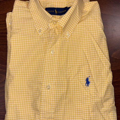 Ralph Lauren checked shirt in yellow, like new with small stain