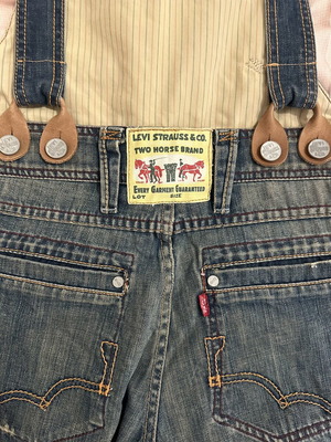 Levi's Vintage Denim Overalls with Leather Details like new, blue