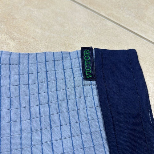 Vintage Victor 100% Cotton Polo XS used, light-blue grid with navy trim