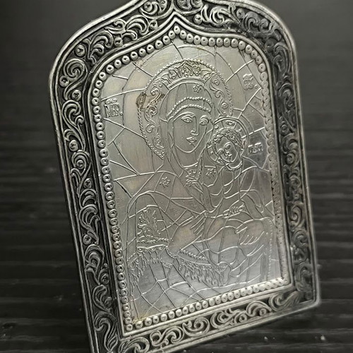 Silver Panagia used, large old piece 8.5x6 cm
