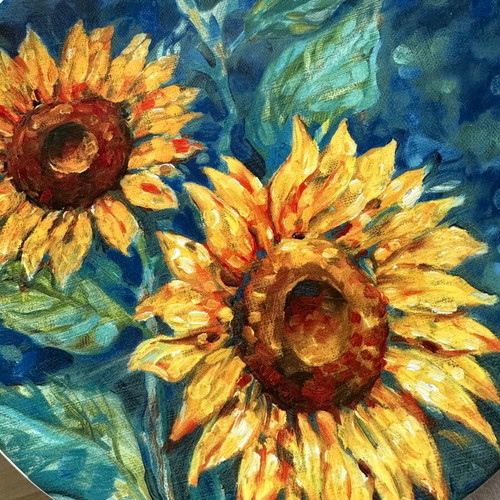 Set of 16 elegant sunflower plates and mugs