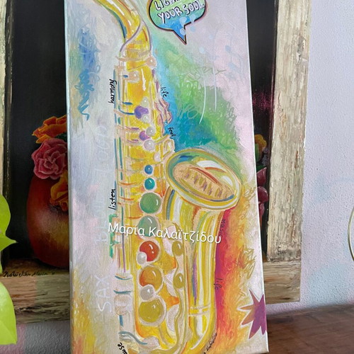 Painting saxophone pop art new 25x50cm