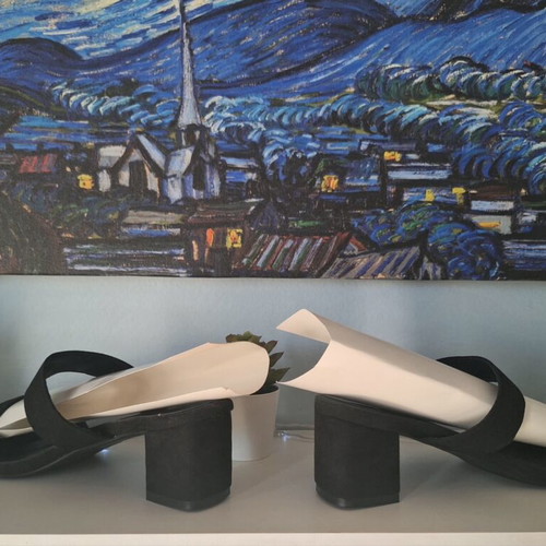 Dr. Denim Black Velour Sandals Size 39 New, Low Heel