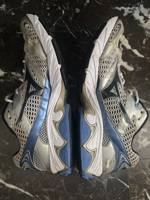 Mizuno Wave Nexus 6 Running Shoes used, size 46, silver and blue