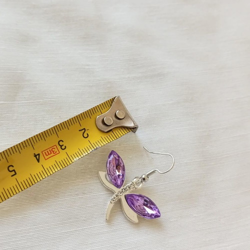 Dragonfly earrings new with purple crystals and rhinestones in silver steel