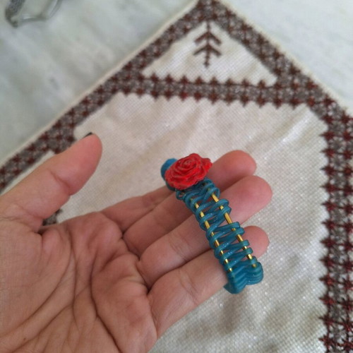 Blue papier-mâché bracelet with rose made to order
