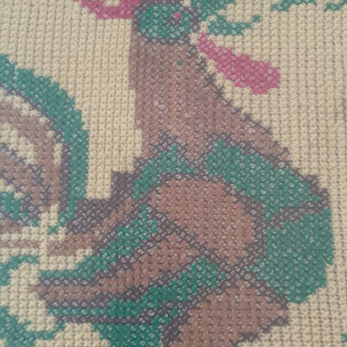 Vintage cross stitch cockerel textile painting 56×37cm