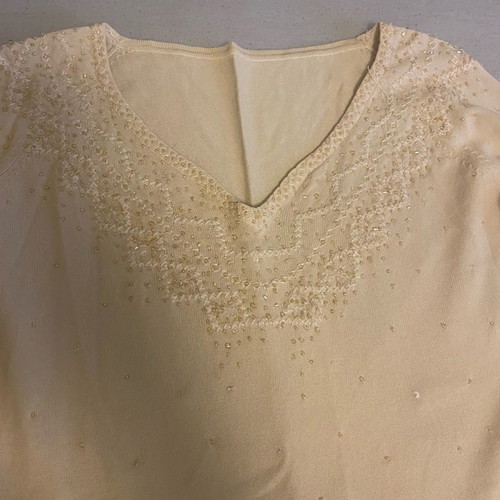 Thin pullover used, beige with beads