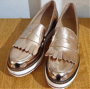 40-41 Exe παπούτσια Loafers - μοκασίνια ροζ/χρυσό γνήσιο δέρμα