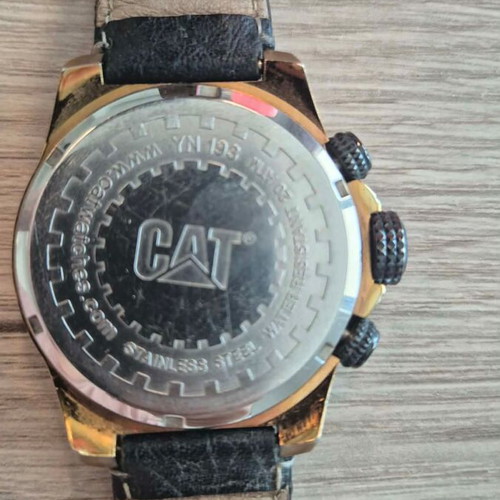 CAT men's watch used with leather strap, black and gold tone