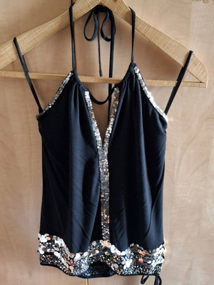 Women's black top with silver sequins like new, size S