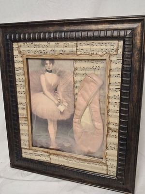 Panos Lainopoulos Mixed Media Artwork with Ballerina and Authentic Pointe Shoe like new