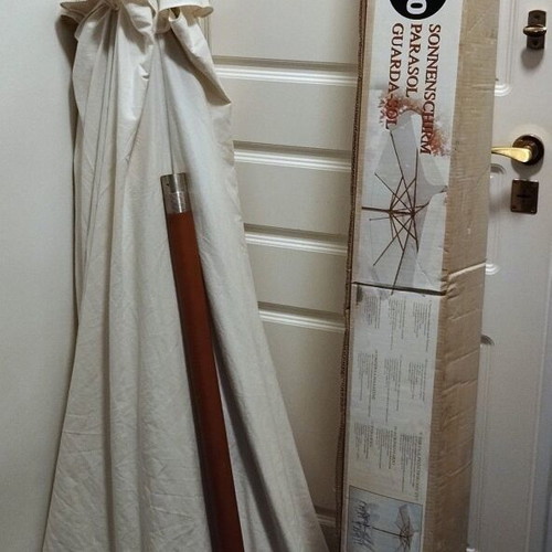 Wooden garden umbrella 3 x 2.5 meters new