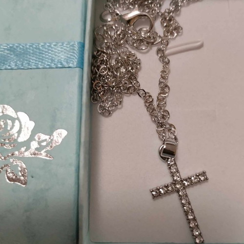 Cross with strass in silver color new