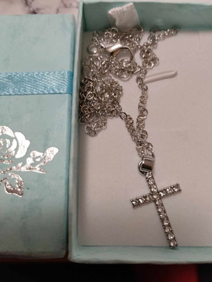 Cross with strass in silver color new