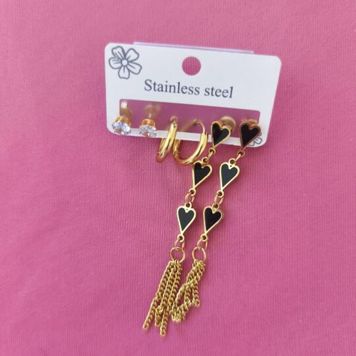 Earrings set of 3 pairs new, stainless steel, gold color