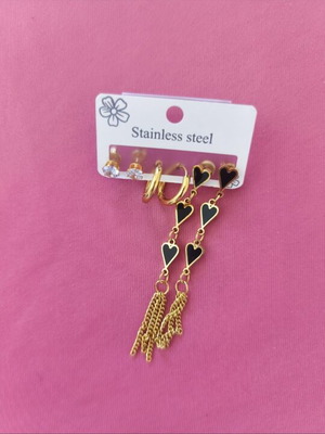 Earrings set of 3 pairs new, stainless steel, gold color