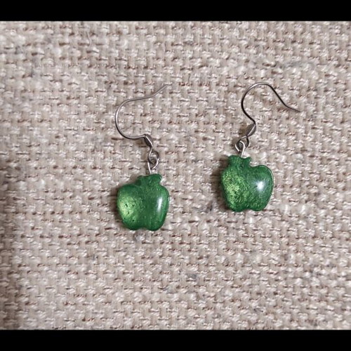 Handmade green apple earrings new with glossy finish