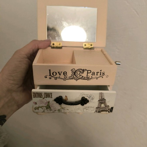 Music box jewelry case new, beige and pink