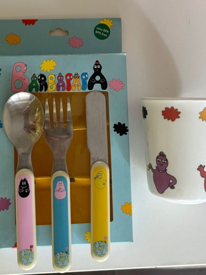 Barbapapa kids cutlery set and mug like new
