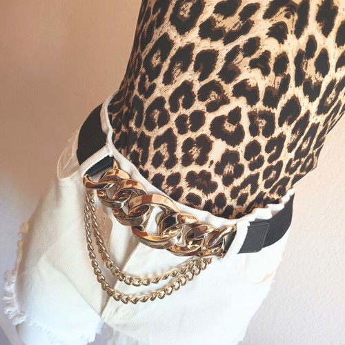Gold Chain Statement Belt adjustable with elastic waist and metal detail