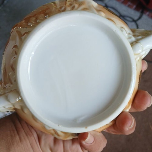 Vintage porcelain lusterware fondue pot with lid, like new, 1950s