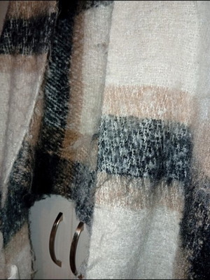 Winter plaid scarf in white, beige, and black